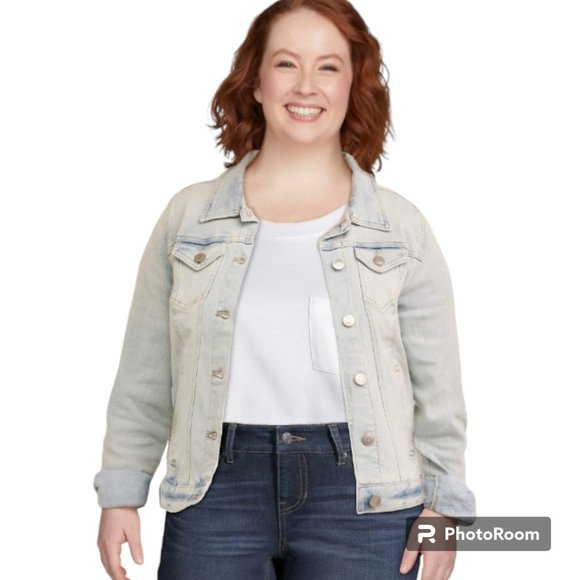 TIME AND TRU Womens Denim Jean Jacket Light Wash Stretch Size L 12-14 EUC - Picture 1 of 8